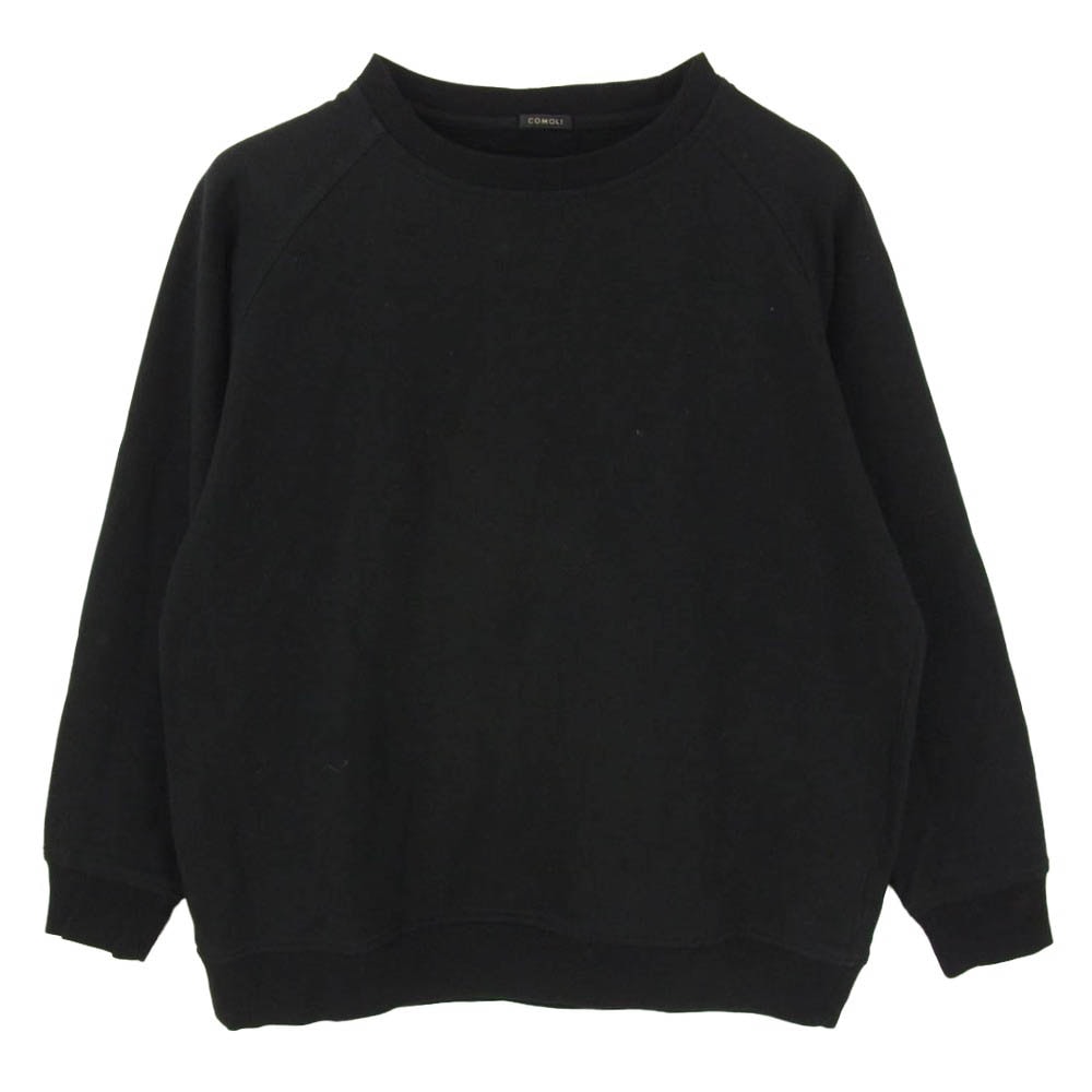 COMOLI コモリ 18AW N03-05009 クルーネック インレイ起毛 長袖 ラグラン スウェット トレーナー ブラック系 1【中古】