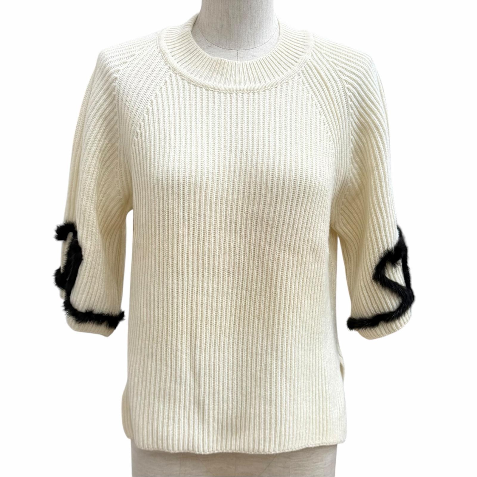 極美品 フェンディ 半袖ニット アイボリー レディース 42 FZY681