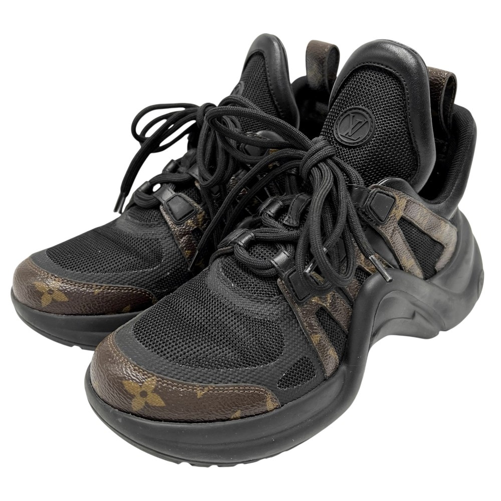 LOUIS VUITTON ルイヴィトン スニーカー アークライトライン ハイカット モノグラム ファッションアイテム 38サイズ 靴 約24.5cm 1A43LH ラバー    ブラック 黒 ブラウン 茶 レディース【中古品】