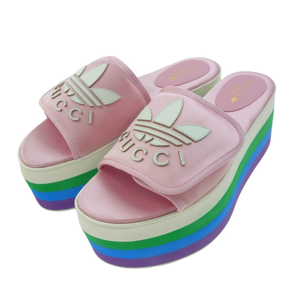 GUCCI グッチ サンダル 702294 adidas アディダス プラットフォーム シルク 厚底 サンダル ピンク系 マルチカラー系 39.5【新古品】【未使用】【中古】