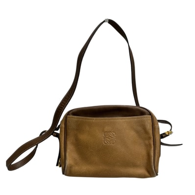 LOEWE ロエベ アナグラム ブラウン キャメル ゴールド金具 レザー ショルダーバッグ S1-00136 【中古】