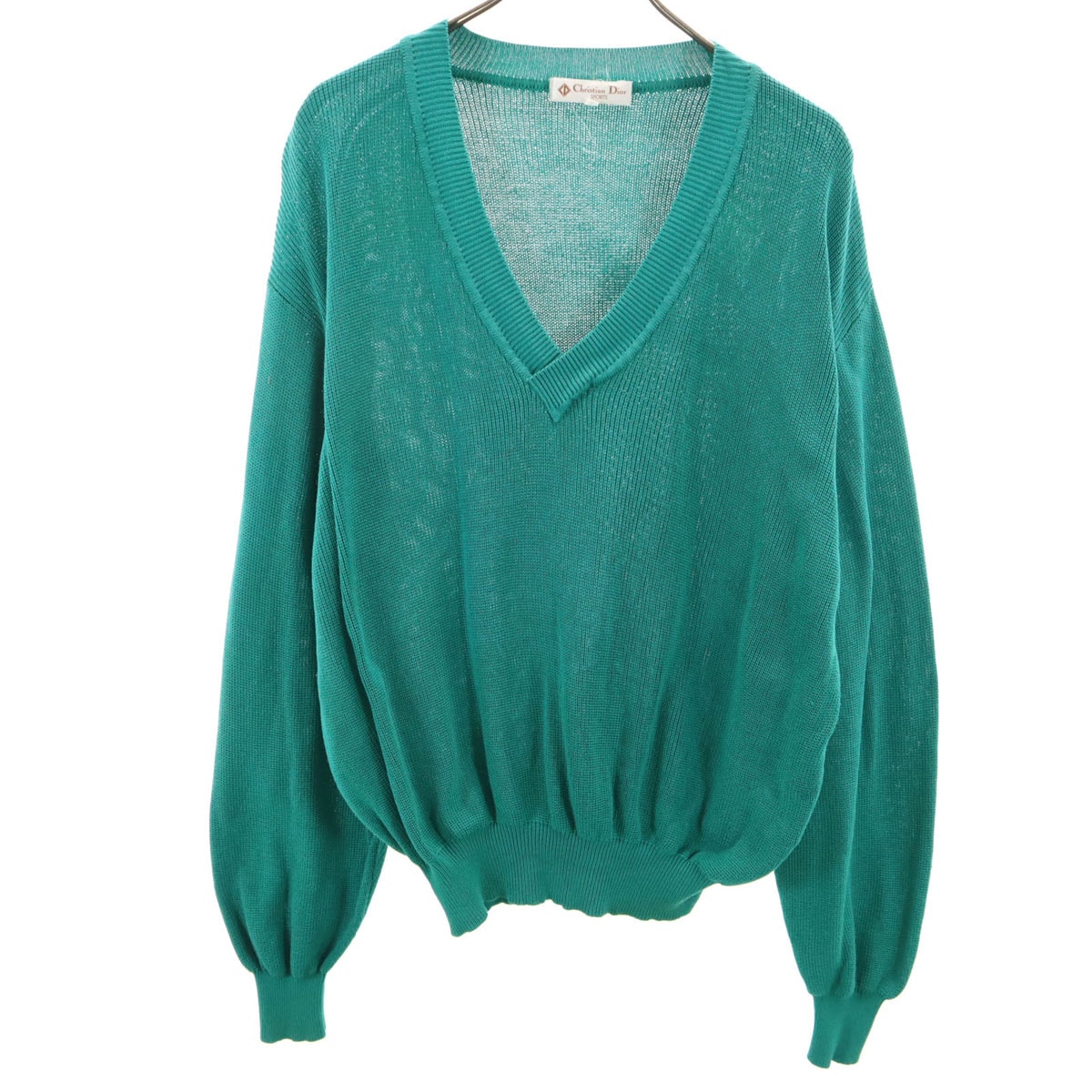 Christian Dior SPORTS クリスチャンディオールスポーツ 90s オールド 長袖 Vネック ニット L エメラルドグリーン