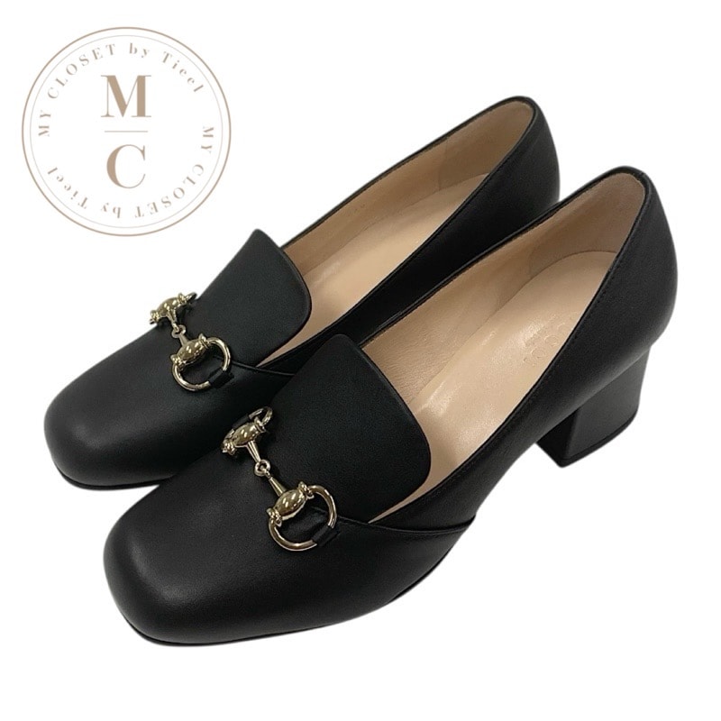 グッチ GUCCI パンプス 靴 シューズ レザー ブラック 黒 ゴールド 未使用 ローファーパンプス ホースビット