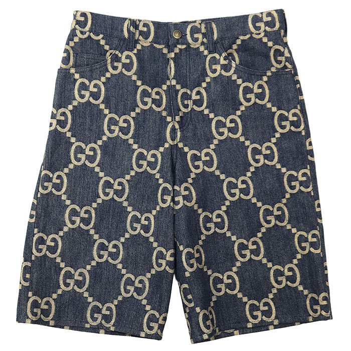【新品同様】GUCCI グッチ ジャンボGG ハーフパンツ デニム サイズ 34 メンズ ロゴ ボタン パイナップル ショーツ ボトムス インディゴ イタリア製