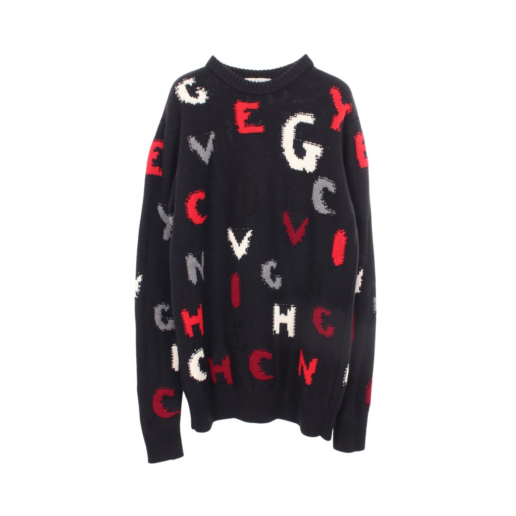 ジバンシィ GIVENCHY ロゴ クルーネック ニット 衣料品 トップス ウール レディース ネイビー系 / マルチカラー 【中古】