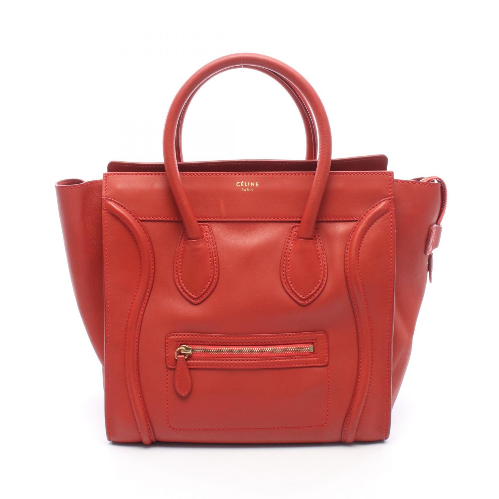 セリーヌ CELINE ラゲージ ミニショッパー ハンドバッグ バッグ レザー レディース レッド系 【中古】
