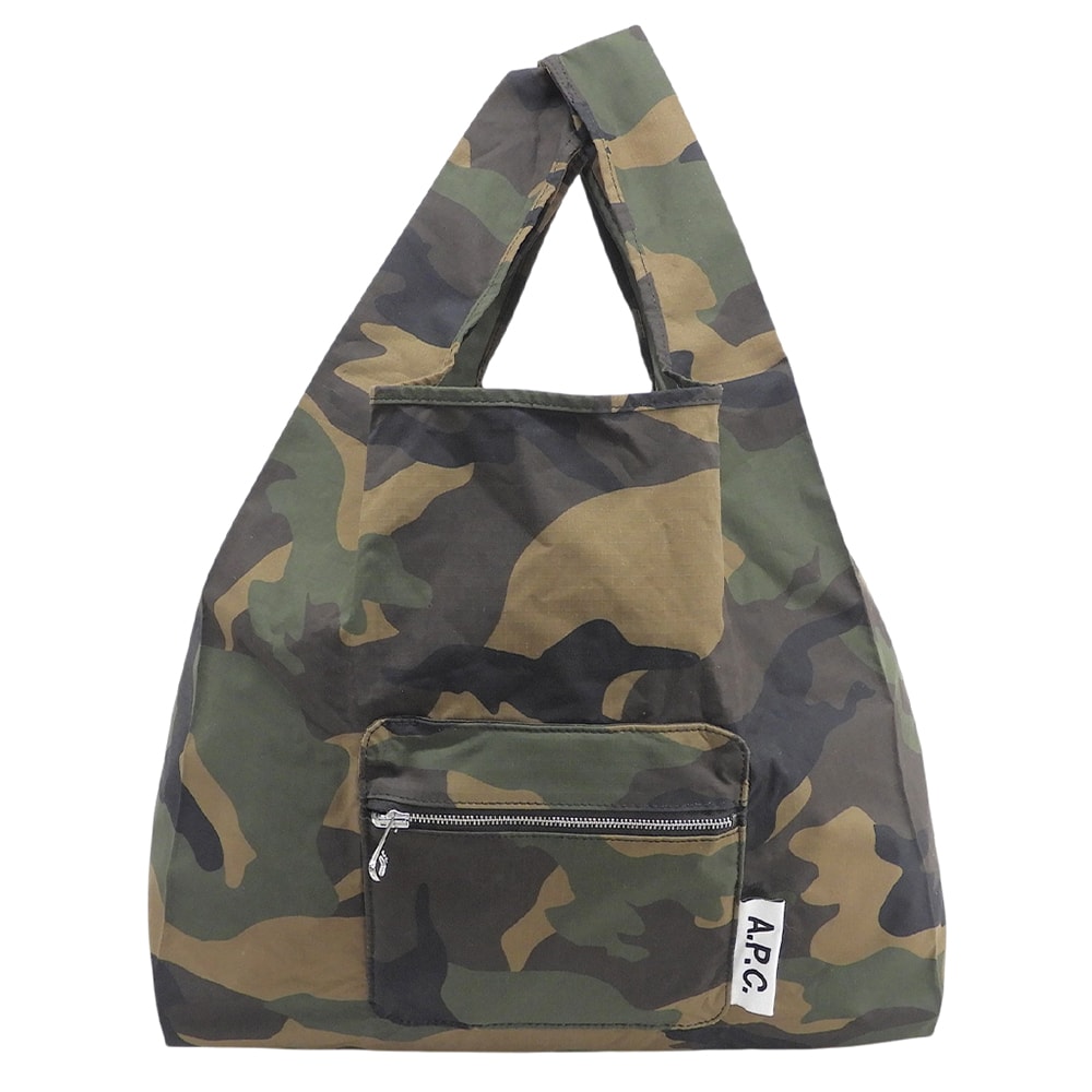 アーペーセー 美品 カモフラ SHOPPING ULTRALIGHT MINIMAL 22P エコバッグ トートバッグ レディース グリーン/ブラウン