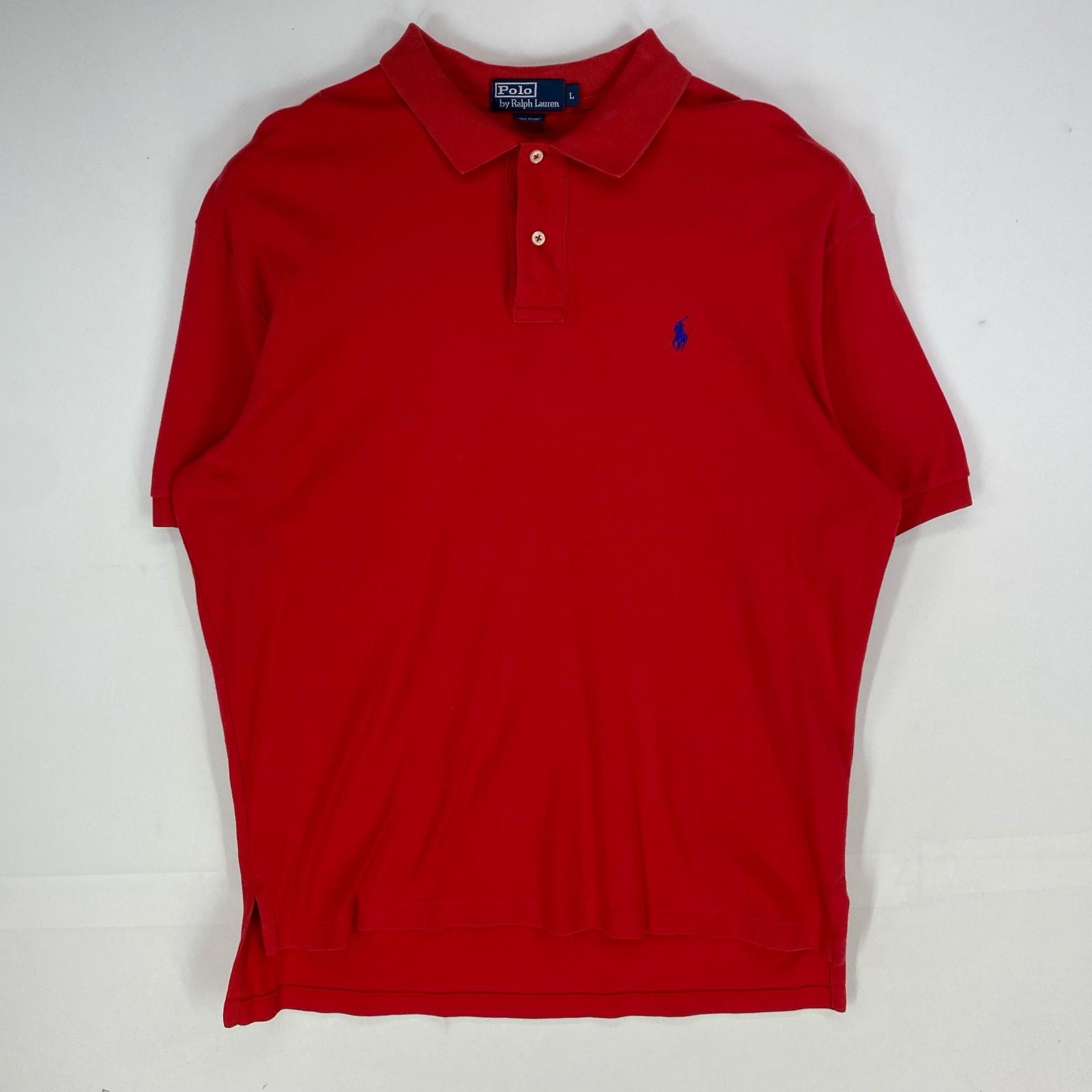 古着 ポロバイラルフローレン Polo by Ralph Lauren 半袖シャツ ワンポイント ポニー ロゴ刺繍 ポロシャツ L レッド系 メンズ