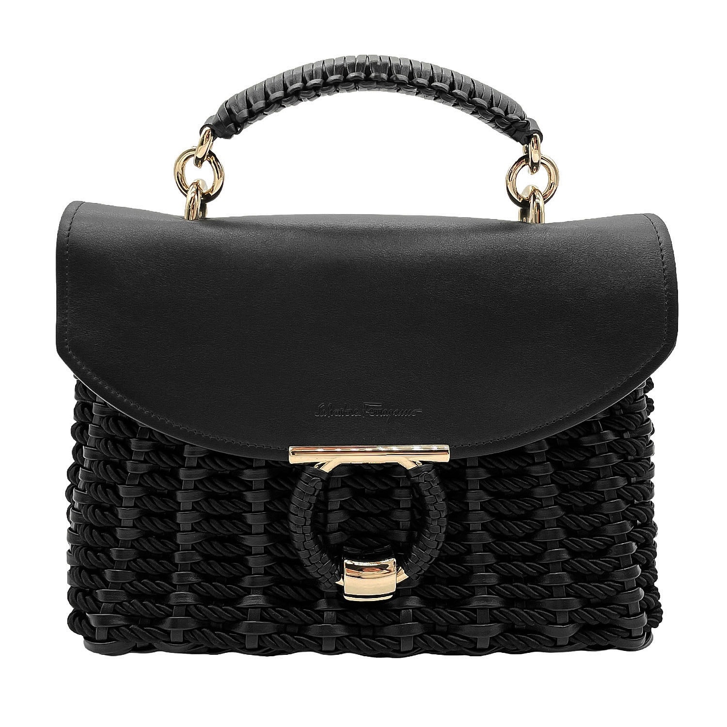 Salvatore Ferragamo サルヴァトーレフェラガモ マーゴット ガンチーニ金具 ハンドバッグ 2WAYショルダーバッグ トップハンドル レザー メタル ブラック レディース 【中古】