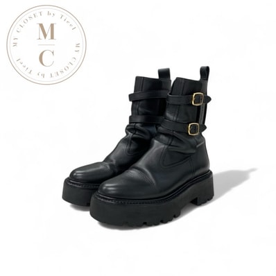 セリーヌ CELINE ブーツ ショートブーツ 靴 シューズ レザー ブラック バルキーバックル