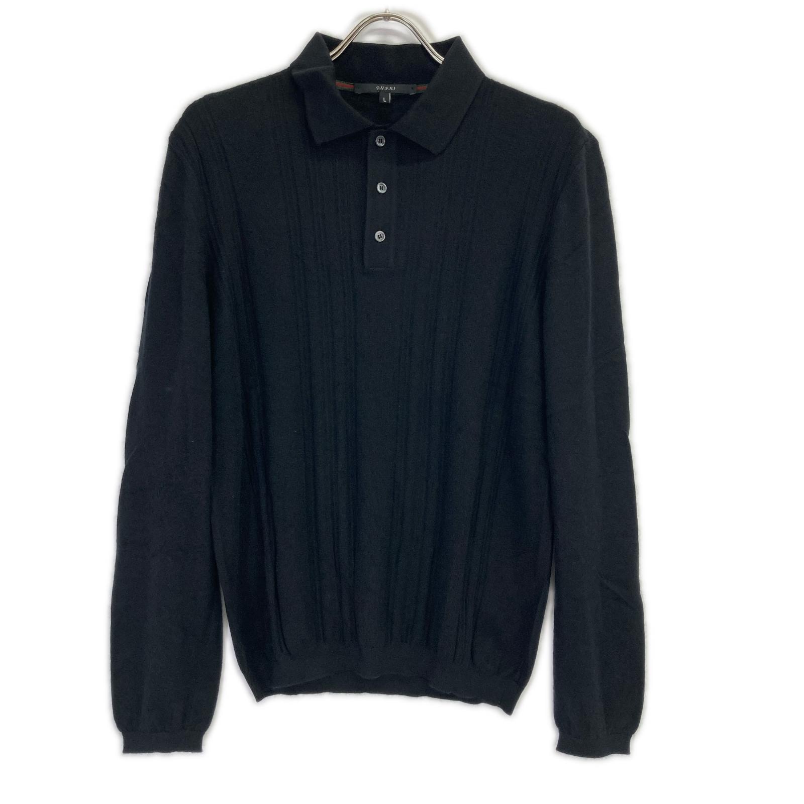 グッチ 323068 ブラック カシミヤ ロングスリーブ ポロシャツ L