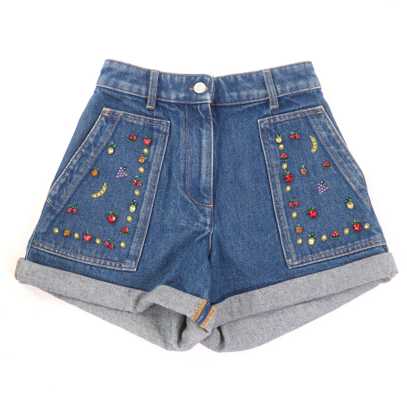Valentino Embroidered Denim Shorts Fruits "Indigo"