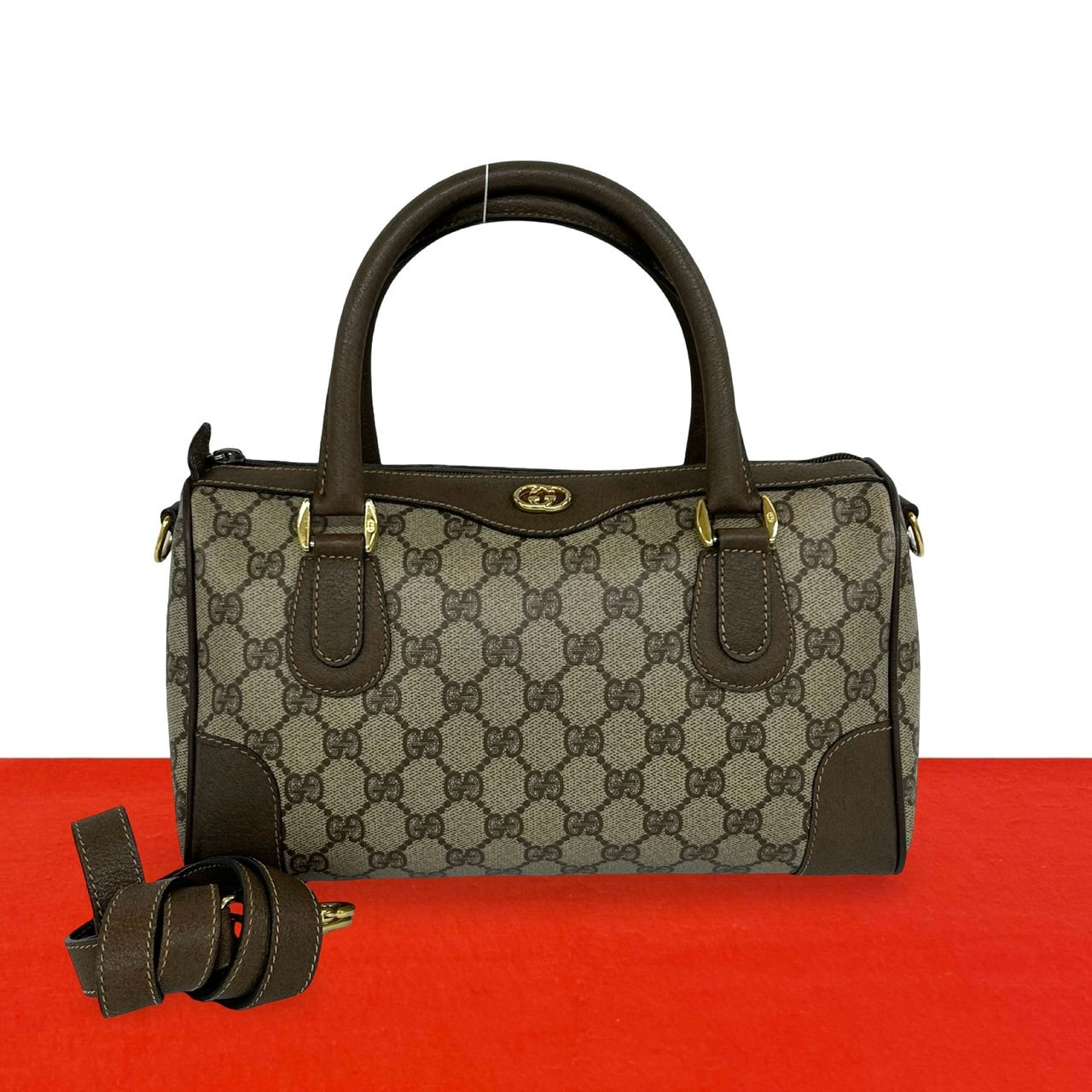 GUCCI グッチ GG 柄 ロゴ レザー PVC ショルダーバッグ ブラウン
 238-3