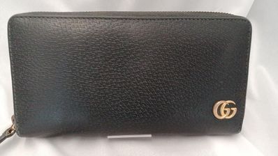 GUCCI GG Marmont Leather Zip Around Wallet "Black/Gold"