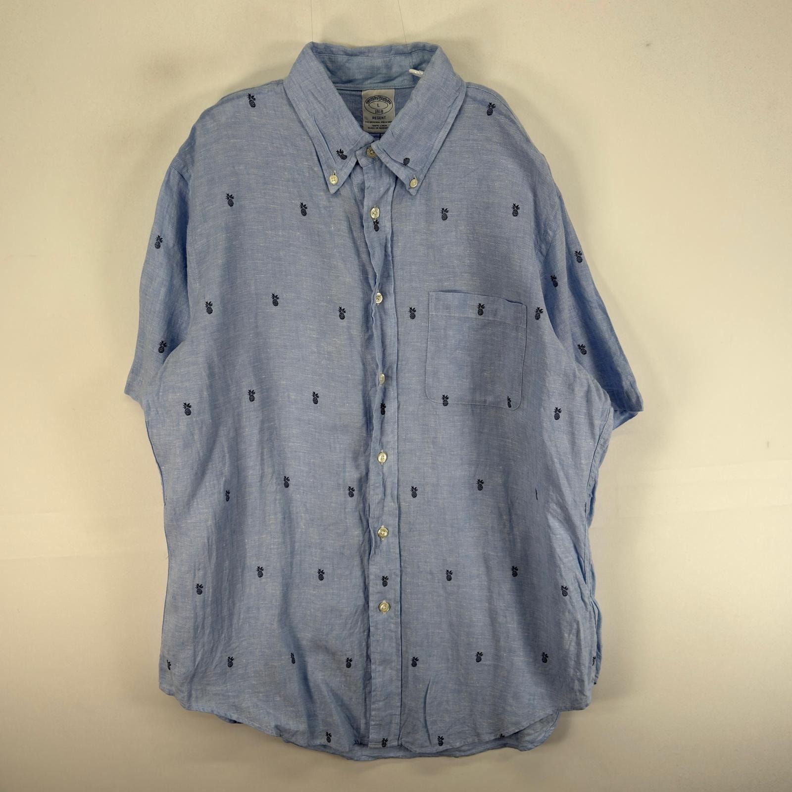 古着 ブルックスブラザーズ Brooks Brothers 半袖シャツ 胸ポケ REGENT 1818 L  ブルー系 総柄 メンズ