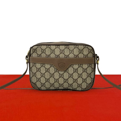 GUCCI グッチ GG 柄 ロゴ レザー PVC ショルダーバッグ ブラウン
97334