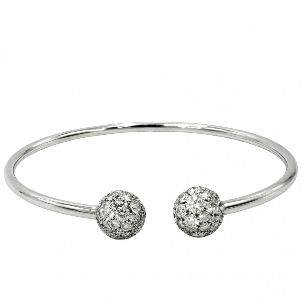 TIFFANY&Co. ティファニー ブレスレット ハードウェア ボールダイヤ バングル 18金WG 750 ジュエリー アクセサリー K18ホワイトゴールド    ダイヤモンド シルバー レディース 約7.9g【中古品】