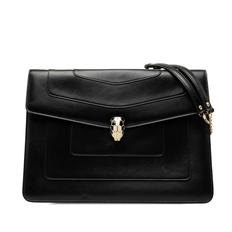 ブルガリ セルペンティ フォーエバー チェーン トートバッグ ショルダーバッグ ブラック レザー レディース BVLGARI 【中古】
