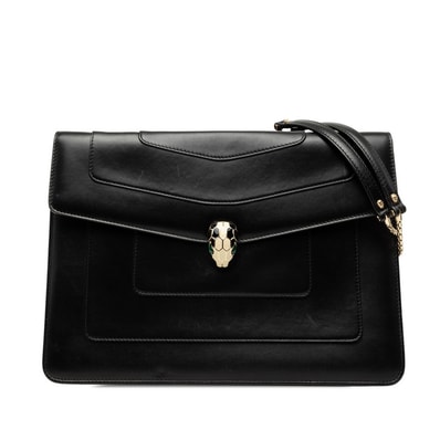 ブルガリ セルペンティ フォーエバー チェーン トートバッグ ショルダーバッグ ブラック レザー レディース BVLGARI 【中古】