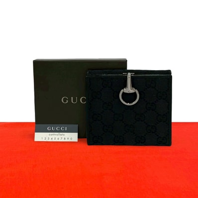 GUCCI グッチ GG ロゴ キャンバス レザー 二つ折り財布 ブラック
33084