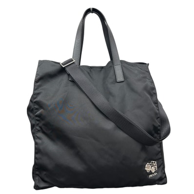 PRADA 希少 極美品 プラダ カーモチーフ 2way トートバッグ ショルダーバッグ VA905A テスート ナイロン サフィアーノ レザー ブラック 車 Aランク 鑑定済 中古 プラダバッグ