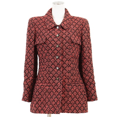 【美品】CHANEL BOUTIQUE シャネル ブティック ヴィンテージジャケット サイズ 38 レディース 95A P05767 ツイード COCOマークロゴボタン ウール × モヘア × ナイロン アウター レッド ブラック 黒 赤 フランス製