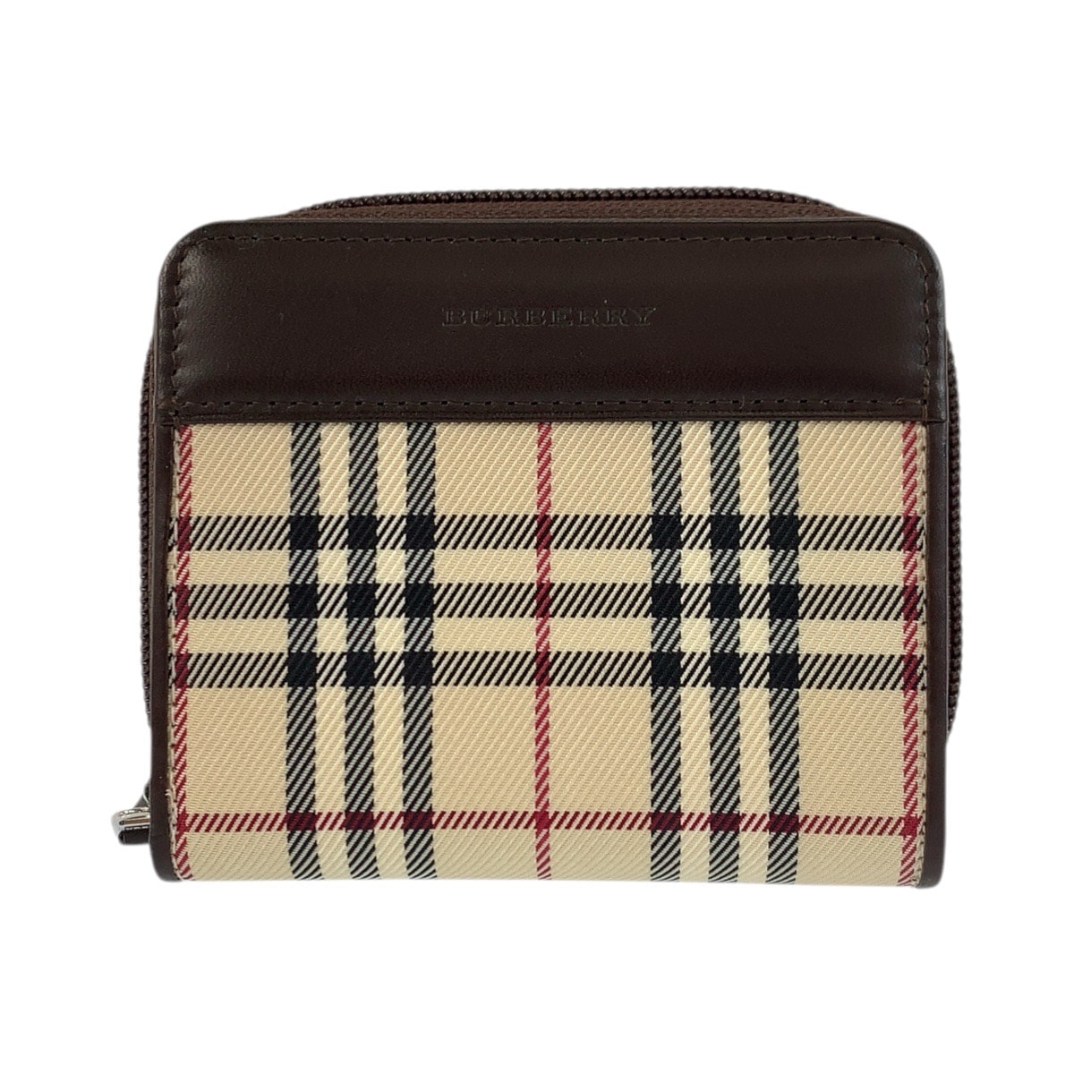 新品未使用 BURBERRY バーバリー チェック柄 ベージュ ブラウン シルバー金具 キャンバス レザー/ 折り財布 コンパクトウォレット 601952 【中古】