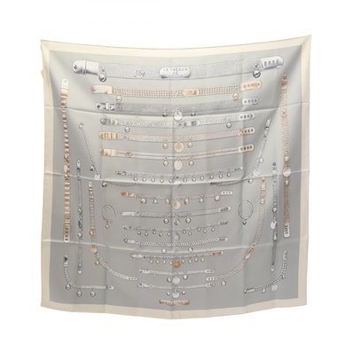 エルメス HERMES カレ90 Le Tresor de Medor スカーフ 衣料品 シルク シルク レディース グレー系 / ホワイト系 / マルチカラー 【中古】