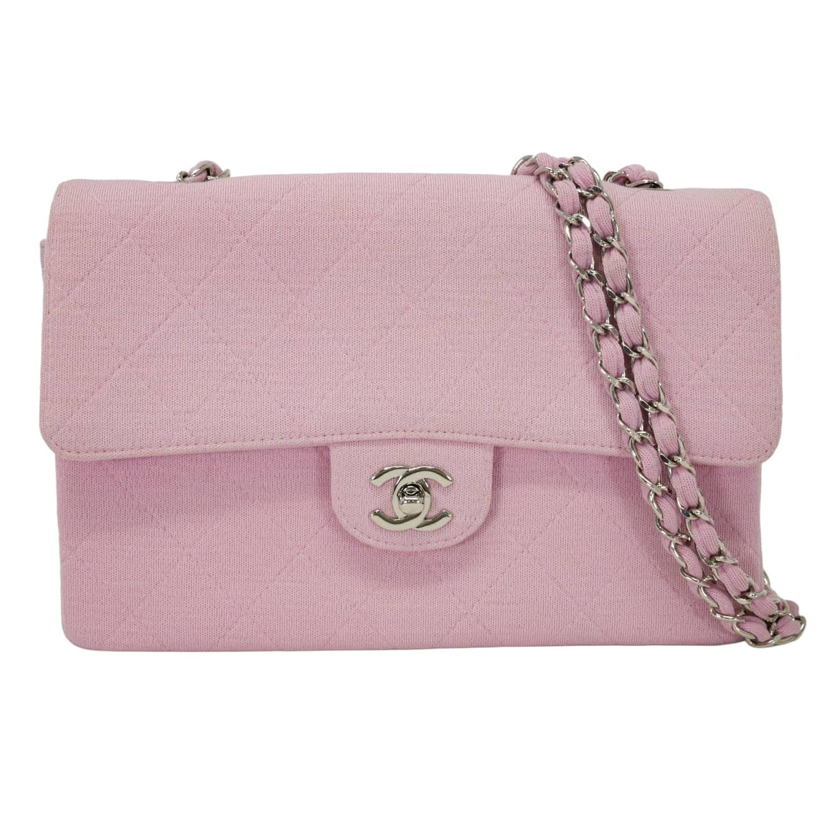 CHANEL シャネル ショルダーバッグ マトラッセ 25 ココマーク チェーン ピンク コットンジャージー シルバー金具 A01113 SAランク【中古】