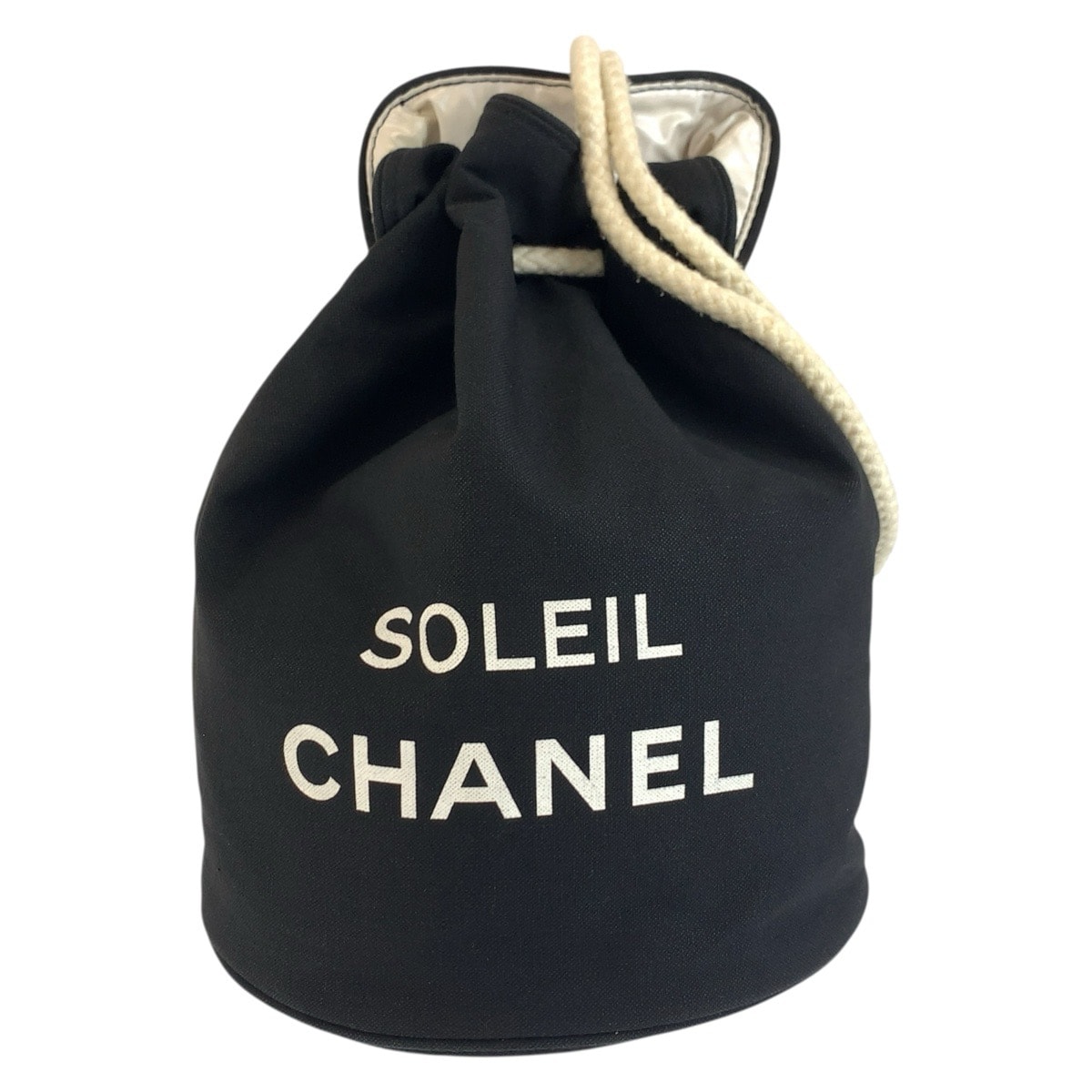 CHANEL シャネル ブラック 黒 ホワイト キャンバス ビニール/ ショルダーバッグ プールバッグ 1-0294242 【中古】