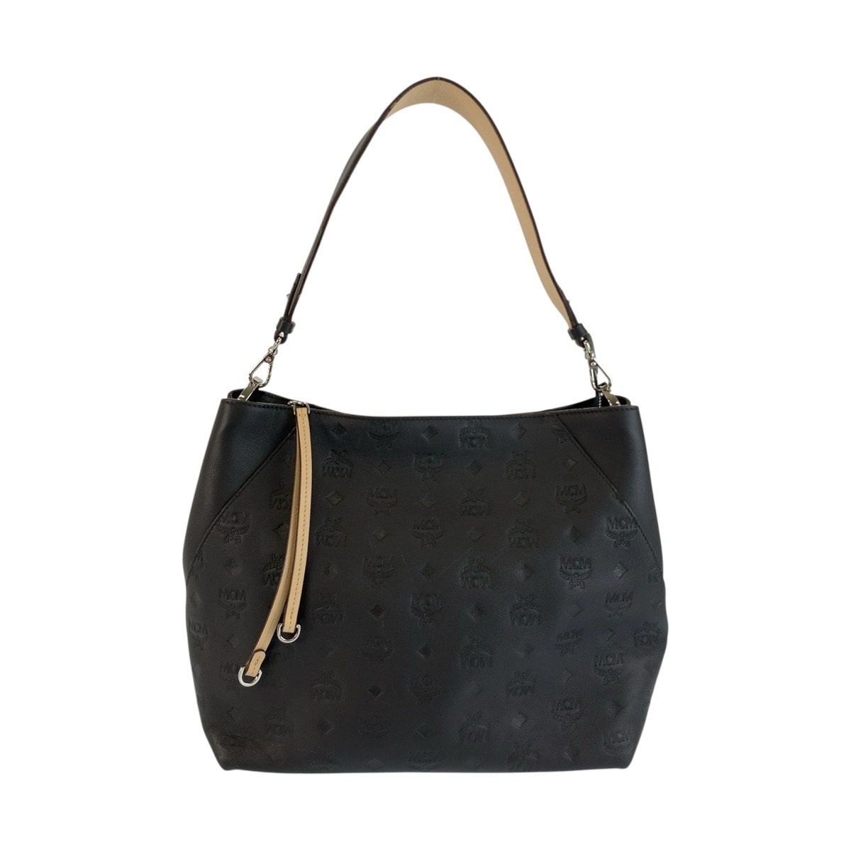 MCM エム シー エム ヴィセトス ブラック ベージュ シルバー金具 レザー ショルダーバッグ ハンドバッグ 1-0292582 【中古】