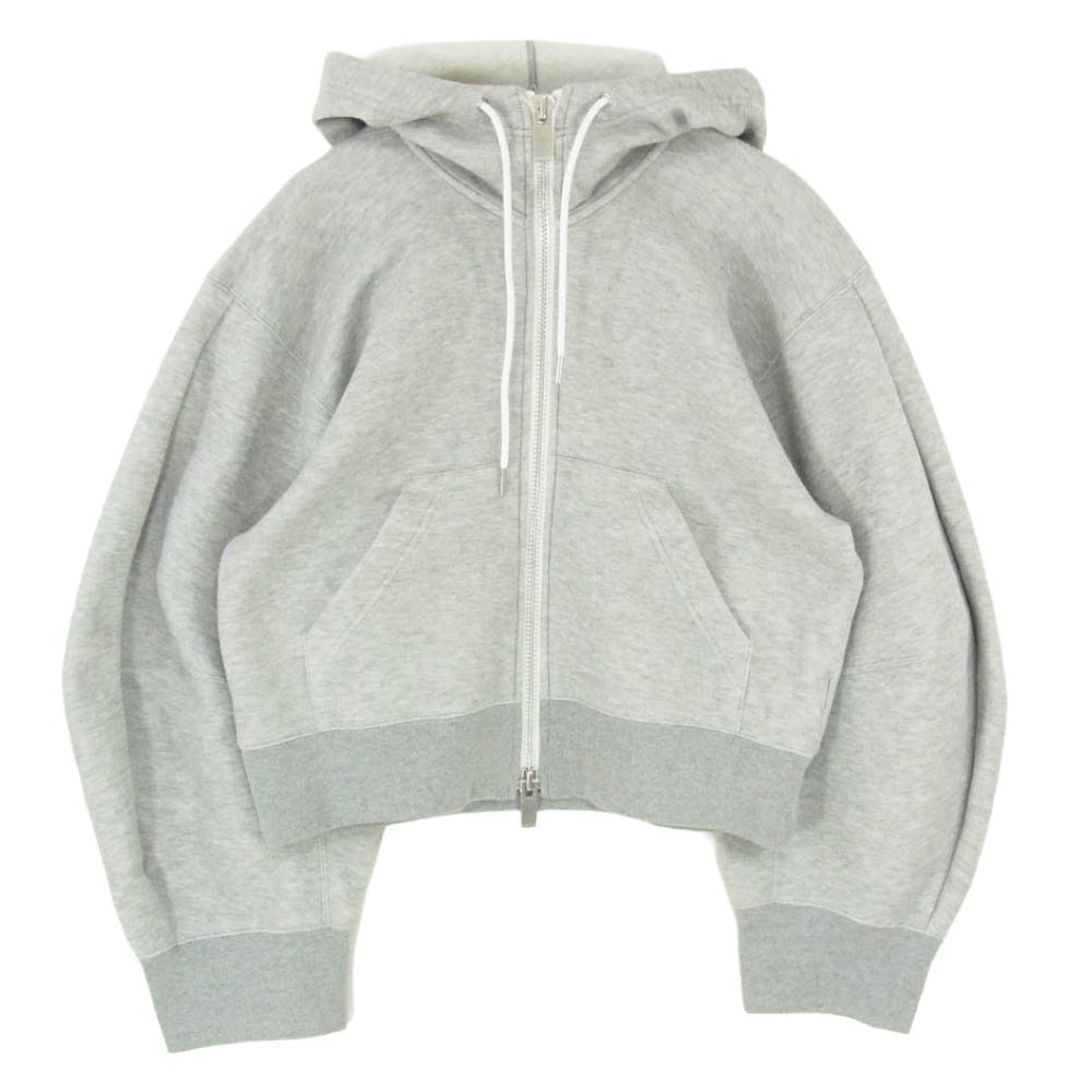 Sacai サカイ 24SS 24-07394 Sponge Sweat Hoodie スポンジ スウェット ショート丈 クロップド フーディー ジップパーカー グレー系 2【中古】