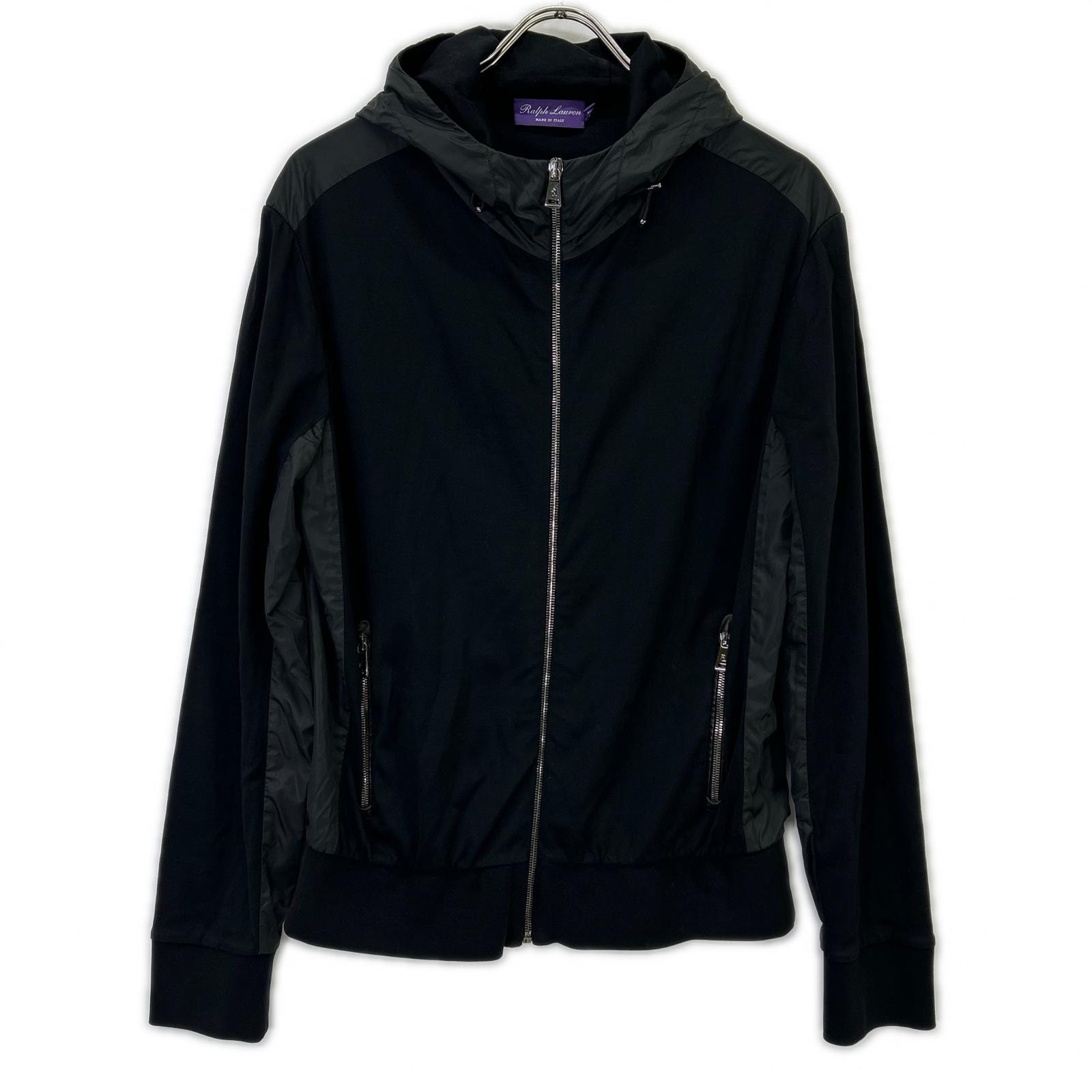ラルフローレン パープルレーベル ブラック ニットナイロンコンビ フーディジャケット M