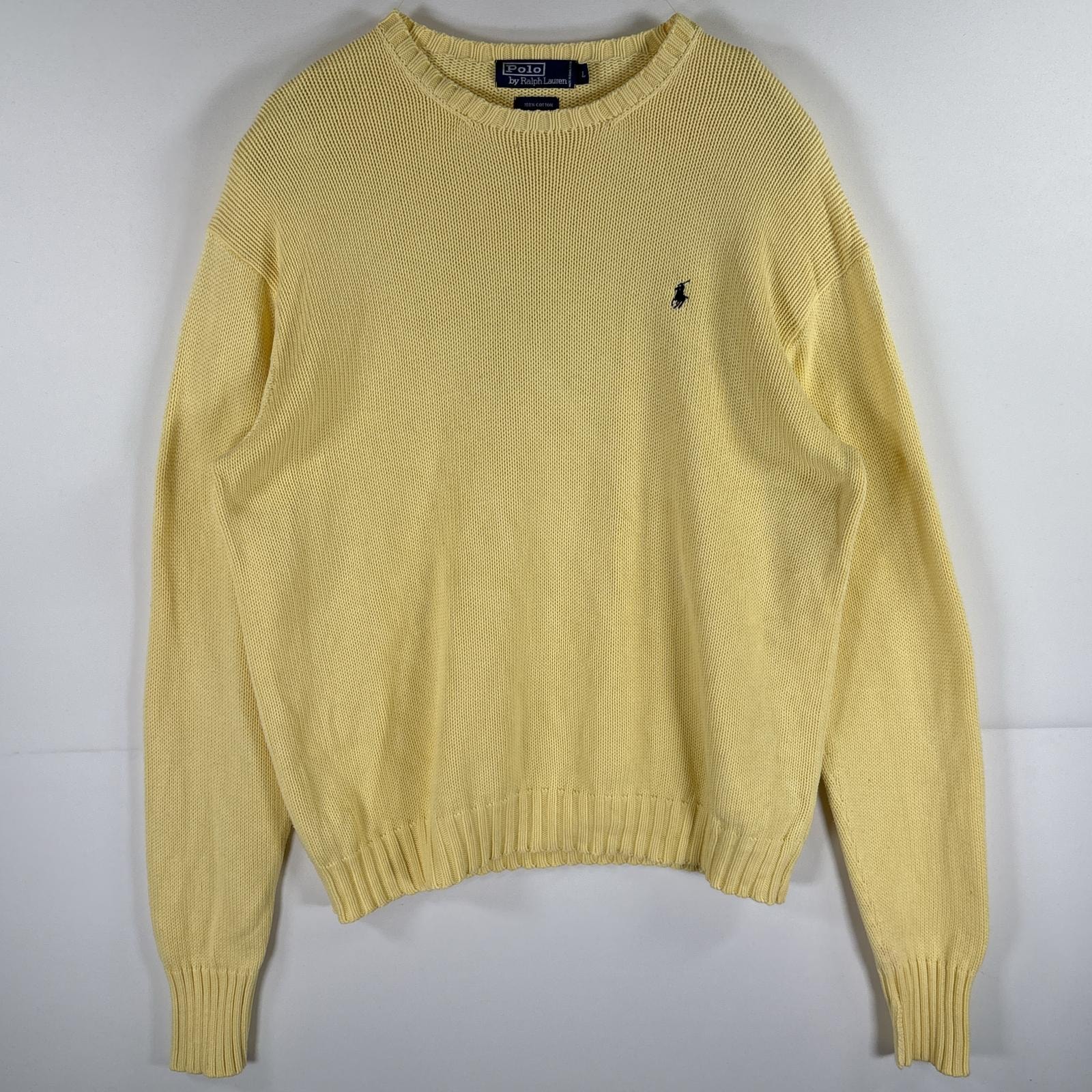 古着 90's/90年代 ポロバイラルフローレン Polo by Ralph Lauren コットンニットセーター クルーネック ワンポイント L  イエロー メンズ