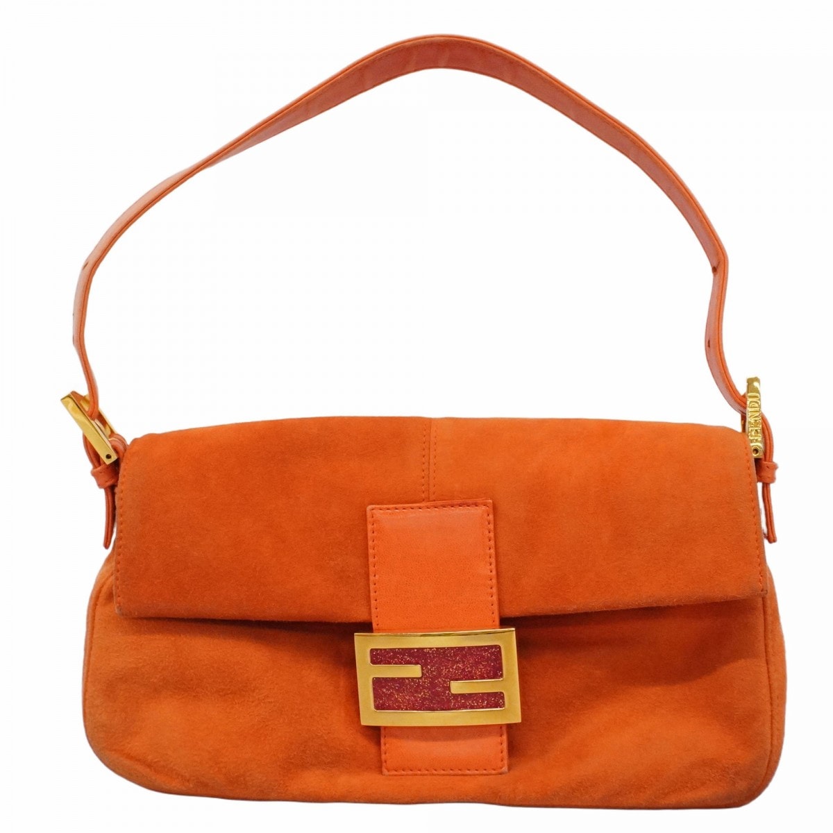 【6dc3716】フェンディ ハンドバッグ マンマバケット スウェード オレンジ ゴールド金具【中古】レディース
