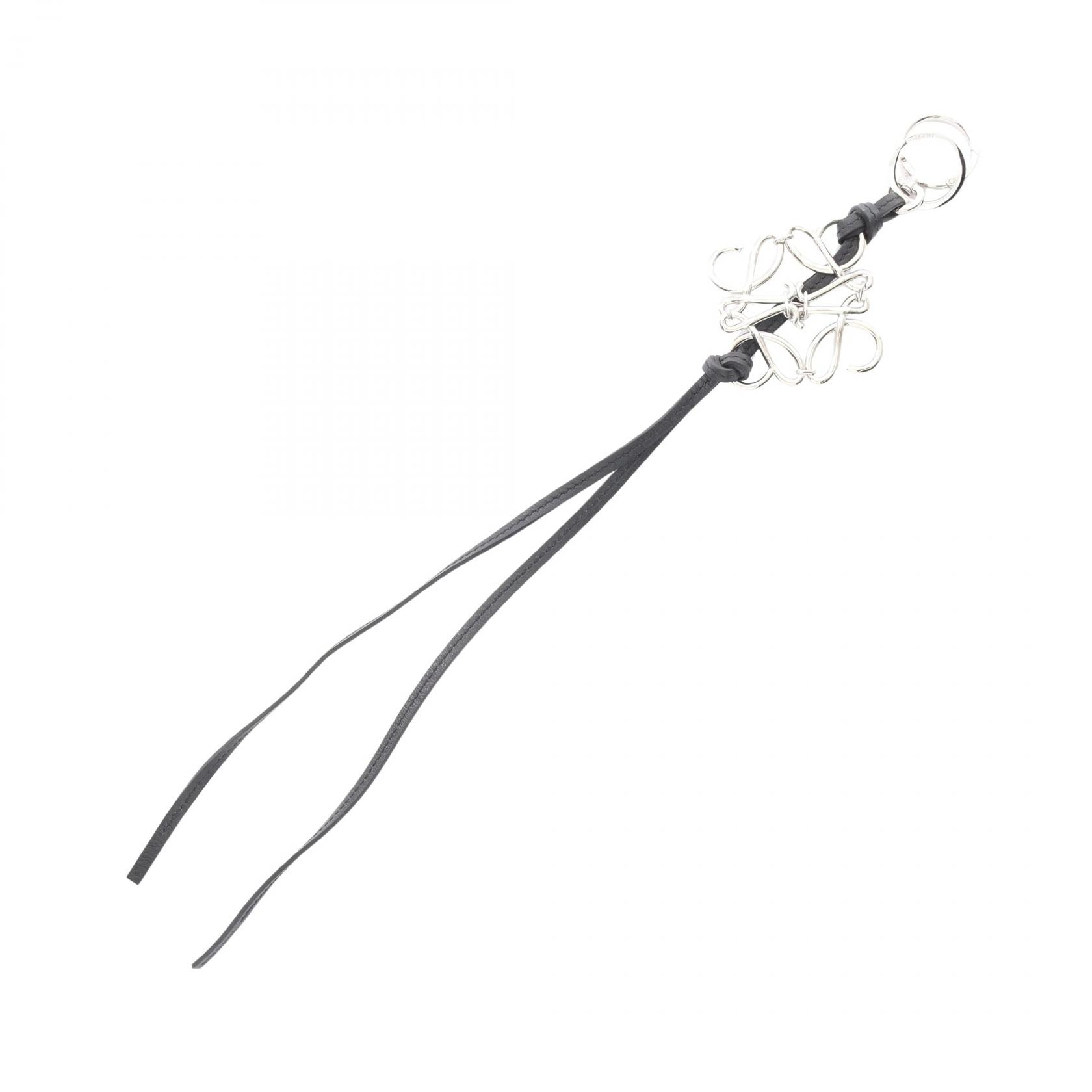 ロエベ LOEWE アナグラム チャーム アクセサリー レザー メタル レディース ブラック系 / シルバー系 【中古】