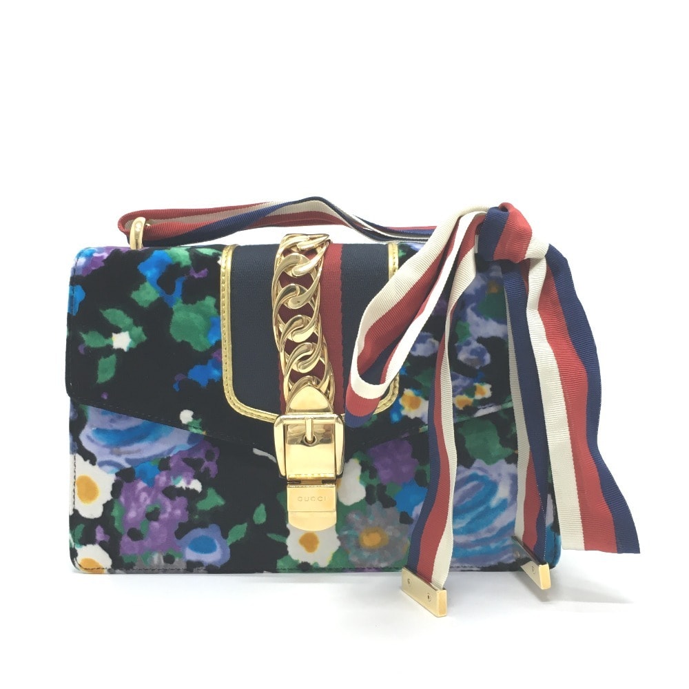 グッチ GUCCI シルヴィ スモール 421882 花柄 カバン リボン ショルダーバッグ ベロア/レザー マルチカラー