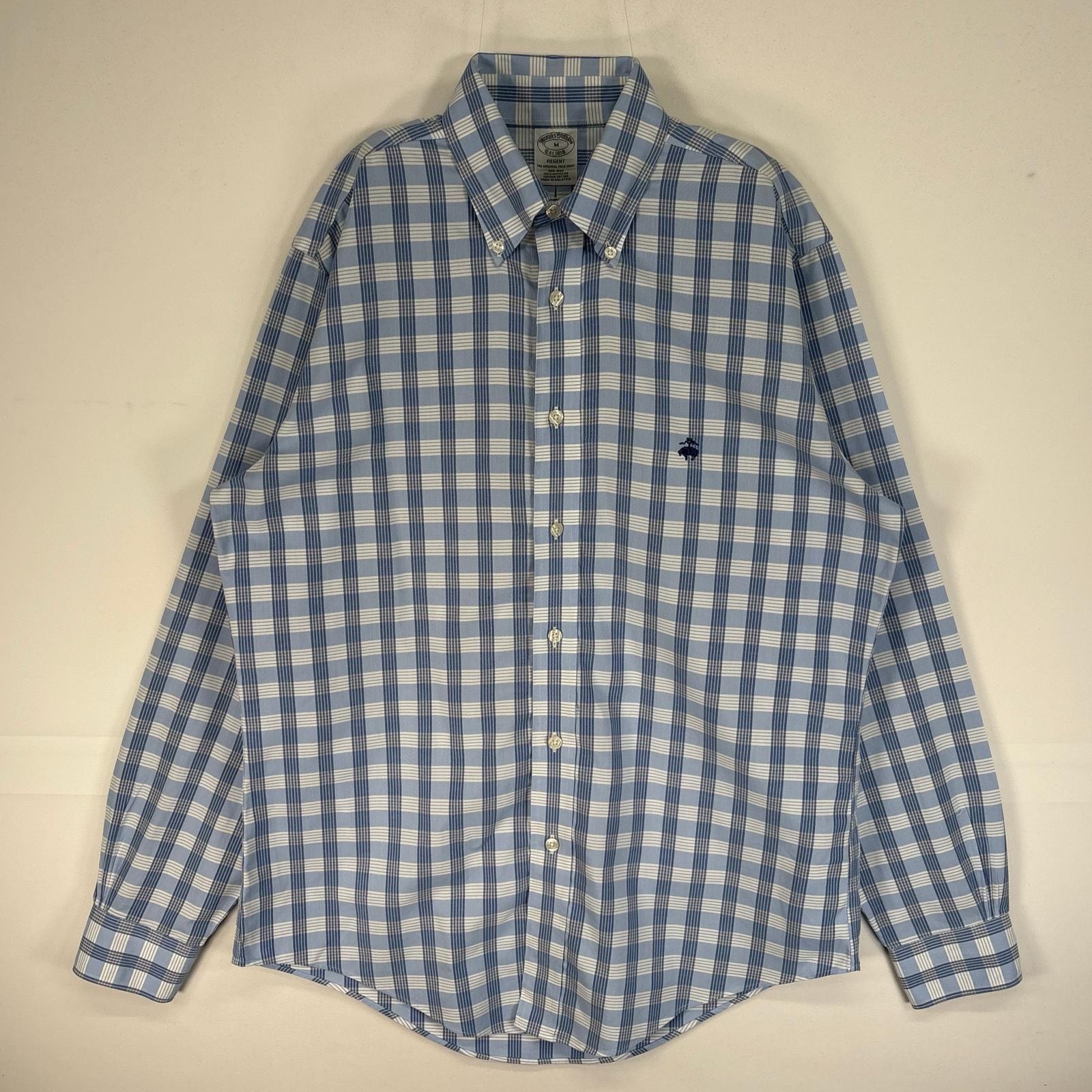古着 ブルックスブラザーズ Brooks Brothers 長袖シャツ ロゴ 刺繍 REGENT ボタンダウン M  ブルー系 チェック メンズ