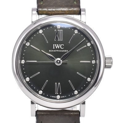 IWC IWC SCHAFFHAUSEN IW357412 ポートフィノ 12Pダイヤモンド カーキ 自動巻き レディース 美品 保証書付き 腕時計 Q#149067