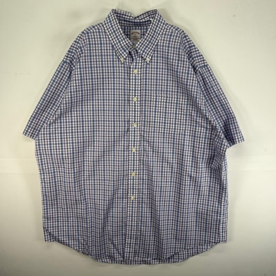 古着 ブルックスブラザーズ Brooks Brothers 半袖シャツ 胸ポケ 346 XL ブルー系 チェック メンズ