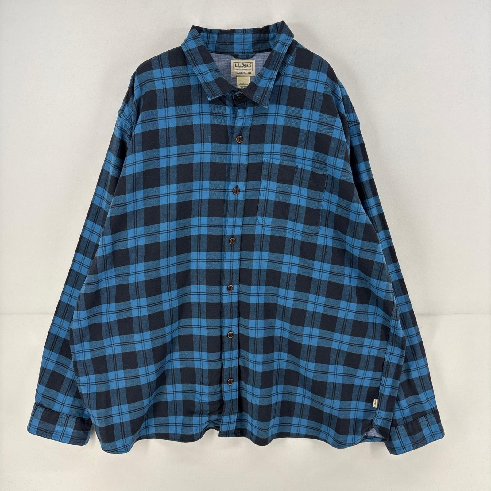 古着 エルエルビーン L.L.Bean 長袖シャツ 胸ポケット 大きいサイズ 2XL ブルー チェック メンズ