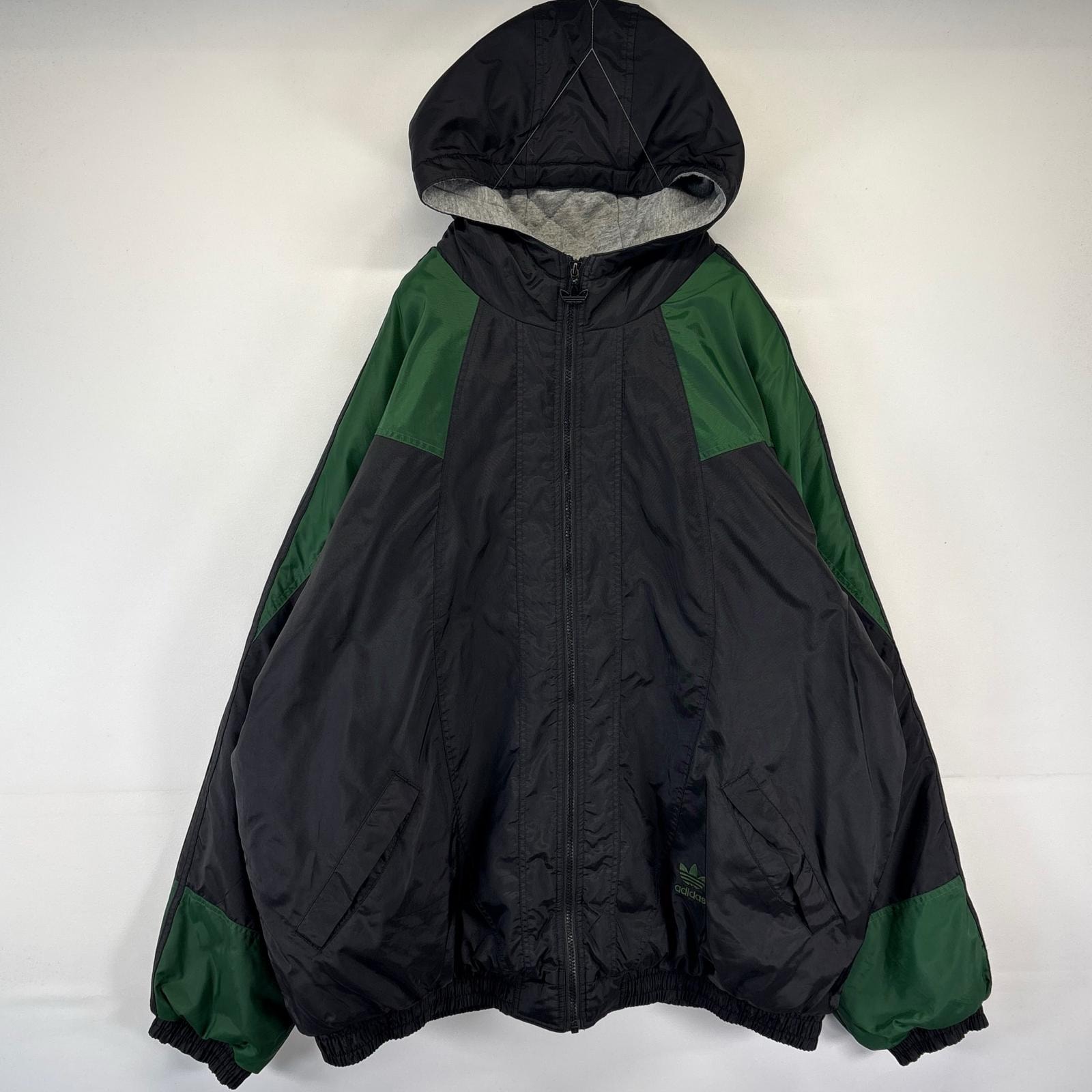 古着 アディダス adidas ナイロンジャケット フルジップ 大きいサイズ トレフォイルロゴ ワンポイントロゴ パーカー 2XL ブラック メンズ