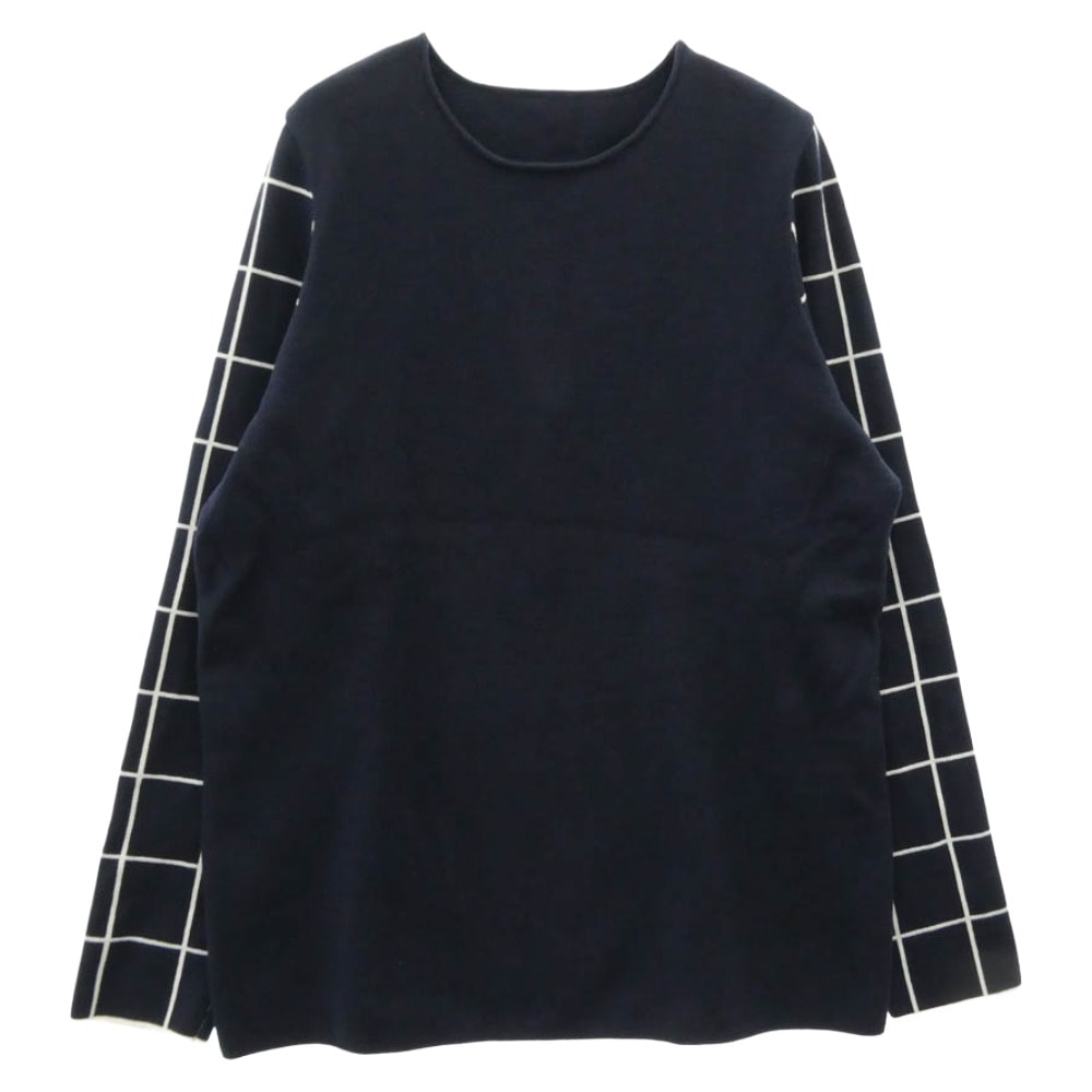 uniform experiment ユニフォームエクスペリメント ニット 15SS 袖 柄切替 クルーネック 長袖 ニット ネイビー系 2【中古】