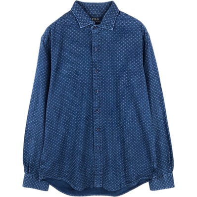 古着 ラルフローレン Ralph Lauren SLIM FIT スリムフィット 総柄 ワイドカラー 長袖 コットンシャツ メンズL相当/eaa678099