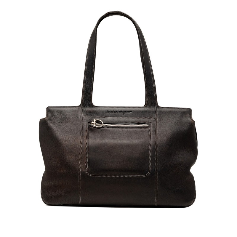 サルヴァトーレフェラガモ ガンチーニ トートバッグ ショルダーバッグ ブラウン レザー レディース Salvatore Ferragamo 【中古】