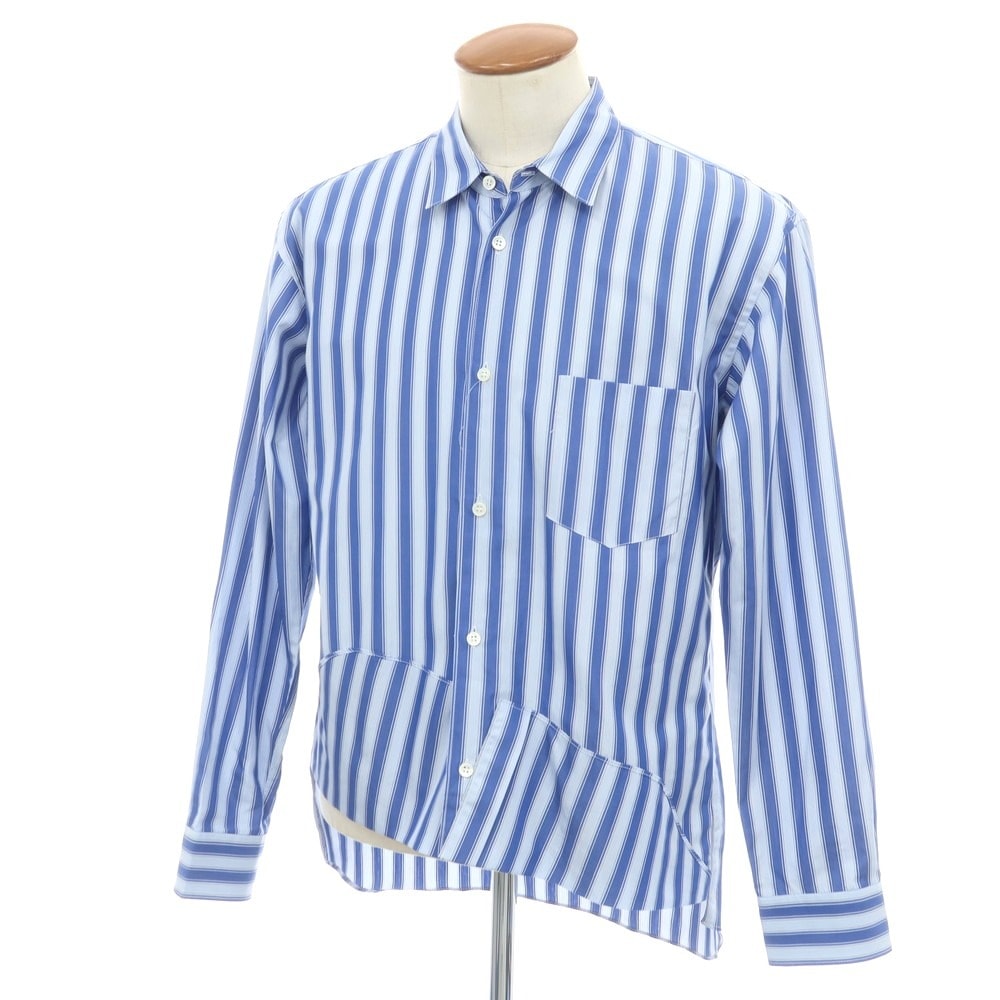 【中古】コムデギャルソンシャツ COMME des GARCONS SHIRT 2024年秋冬 コットン ストライプ アシンメトリー レギュラーカラー カジュアルシャツ ブルーxライトブルー【サイズM】【メンズ】