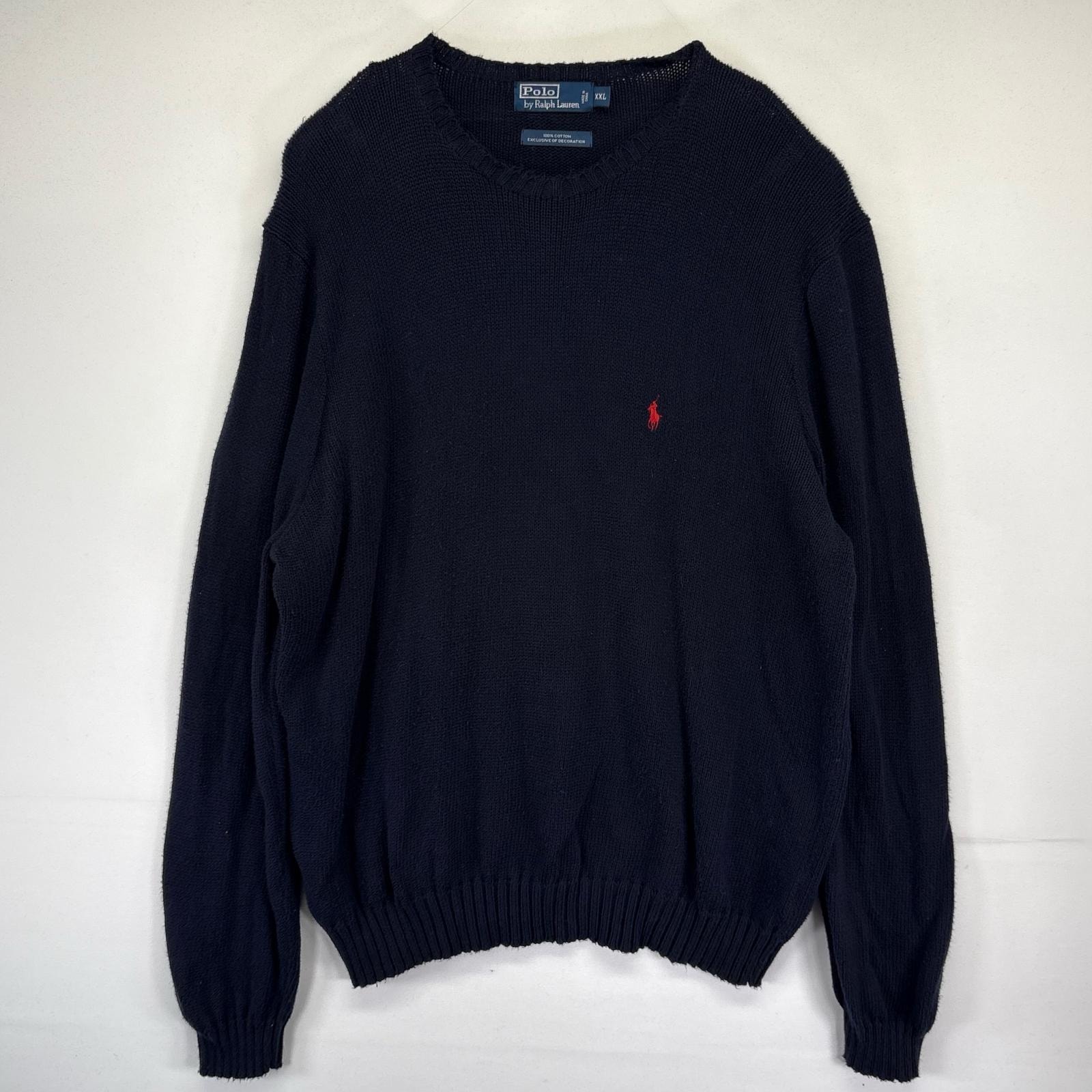 古着 ポロバイラルフローレン Polo by Ralph Lauren セーター コットンニット ワンポイント クルーネック 2XL ネイビー メンズ