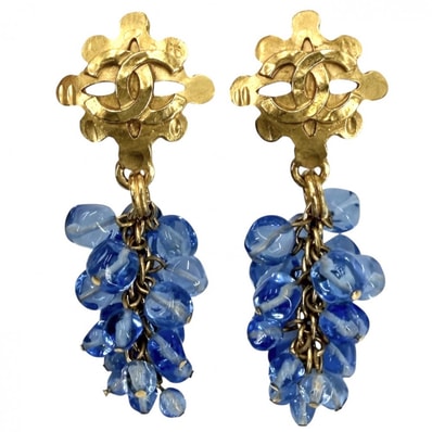 CHANEL シャネル イヤリング スイング アクセサリー ヴィンテージ ココマーク GP ビーズ 94P ゴールド ブルー 青 レディース 約44.6g 1994年【中古品】