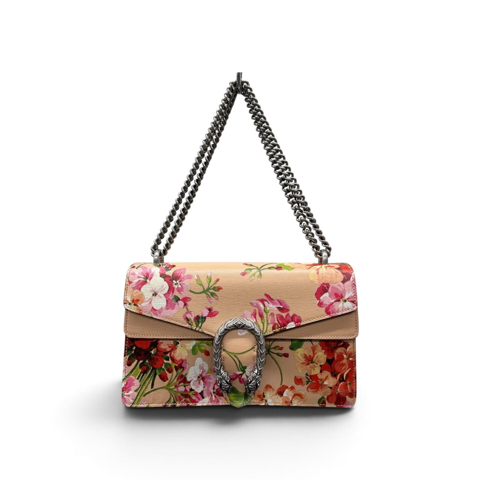 GUCCI 希少 極美品 グッチ ディオニュソス ブルームス チェーンショルダーバッグ 400249 レザー ピンクベージュ セミショルダー ハンドバッグ 花柄 フラワー Aランク 中古 鑑定済 グッチバッグ