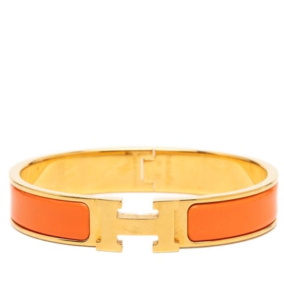 エルメス クリックH GM エナメルブレスレット バングル ゴールド オレンジ メッキ レディース HERMES 【中古】
